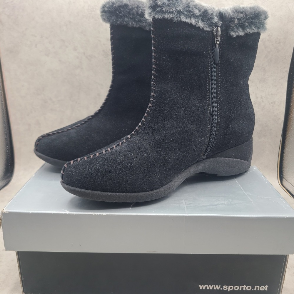 NIB Sporto Waterproof WIND Womens Suede Leather Fur Trim Side Zip Boots 9.5W